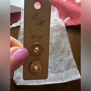 Pretty hunter cubic zirconia silver stud earrings .45 caliber